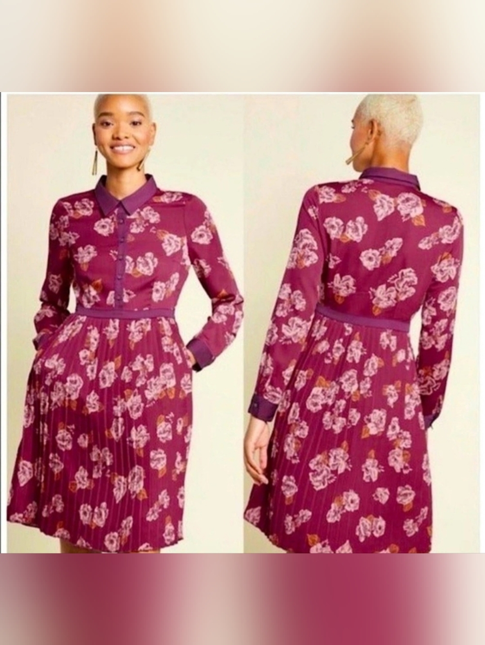 Modcloth Just My Typist Retro Floral Pleated Shirt Dress Size 12